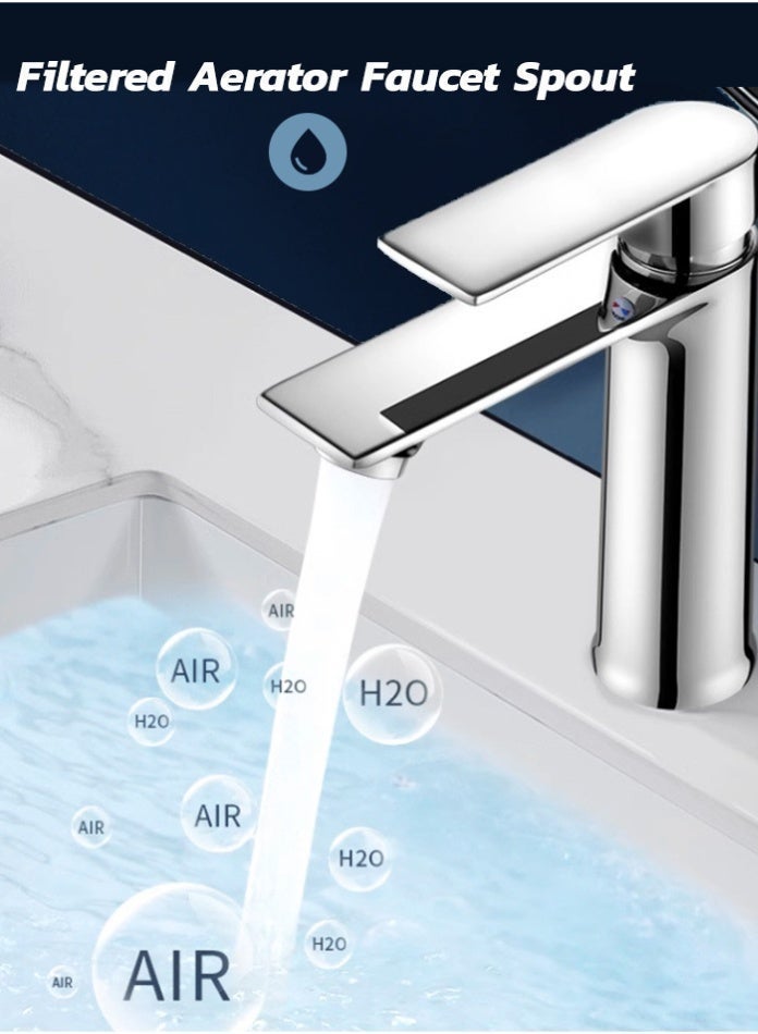 مودي خلاط حوض عصري، مطلي بالكروم، صنبور حمام، خلاط ماء ساخن وبارد بذراع واحد، هيكل متين من الزنك وخرطوشة سيراميك - Image 4